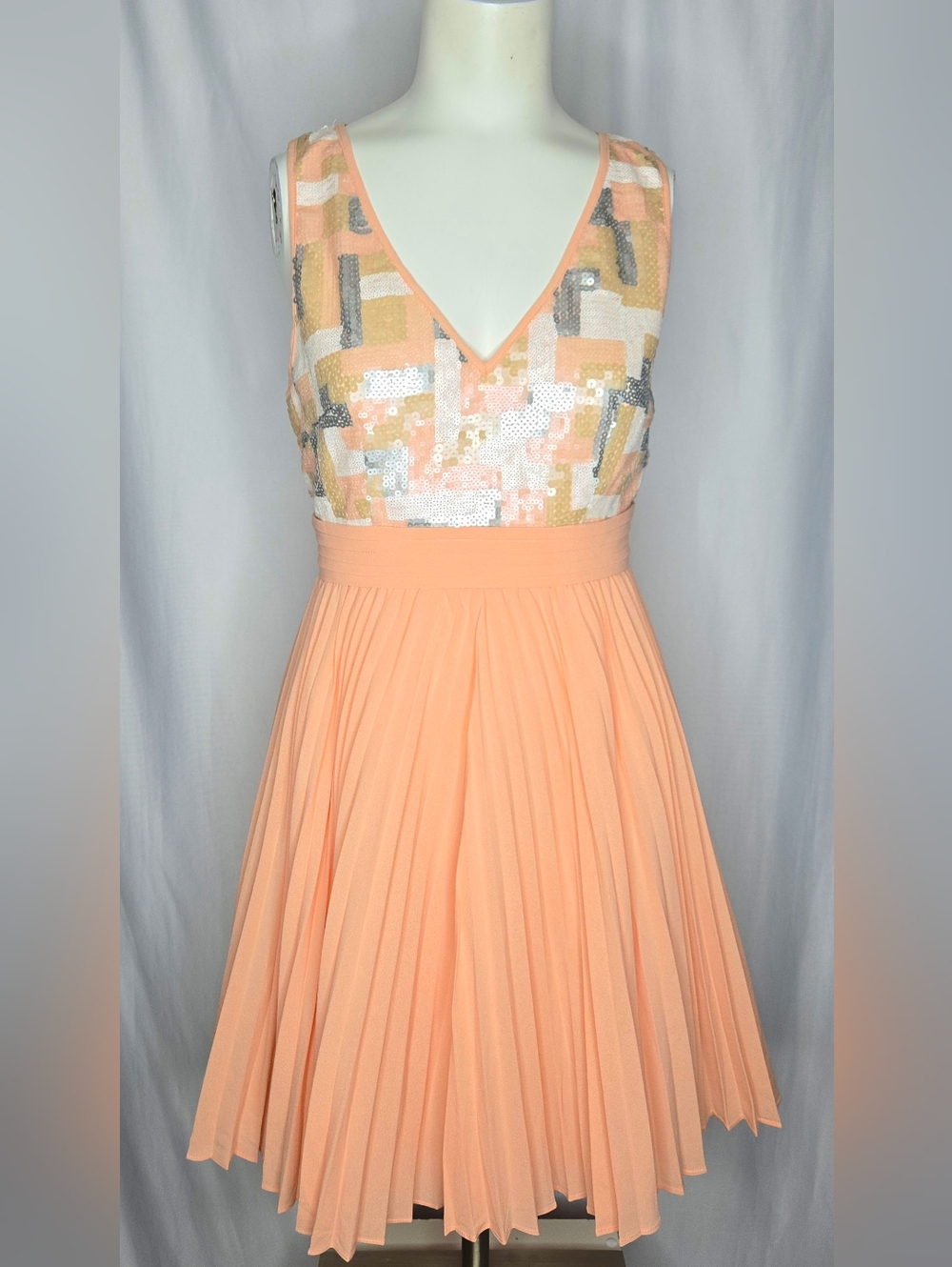 Minuet Anthropologie‎ Geometric Sequin Wedding Guest Dress Open Back SizeL NWT